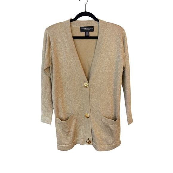 Adrienne Vittadini Gold Thread Cardigan Sweater 3 Button Front Long Line - Picture 8 of 8